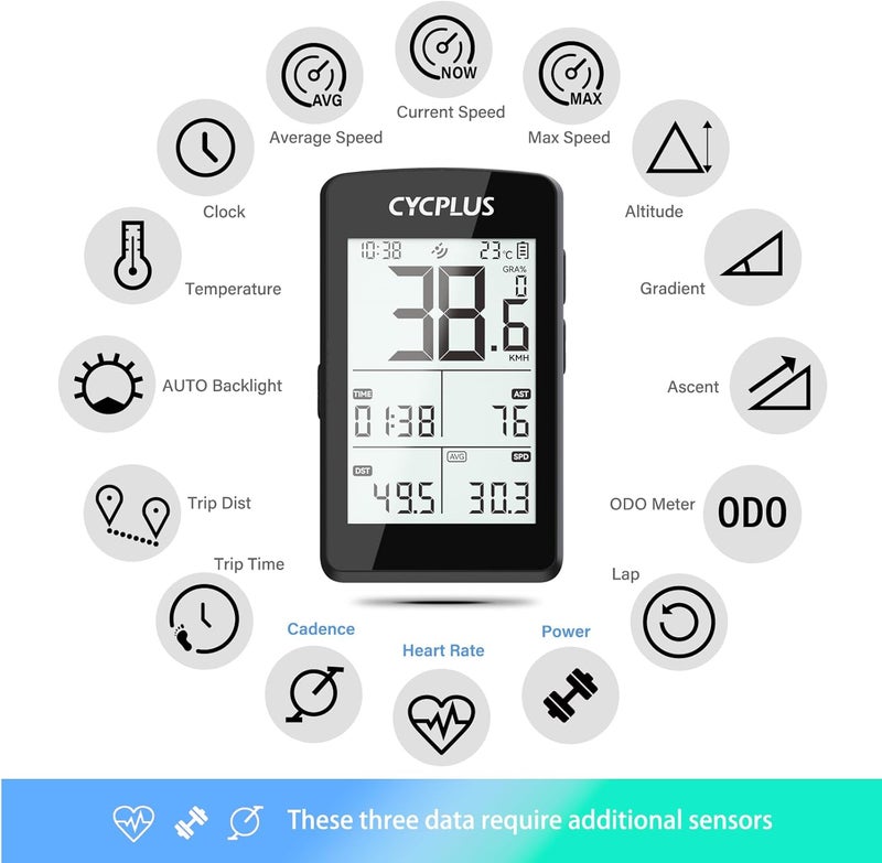 CYCPLUS Bike Computer GPS Wireless, ANT+ Cycling Computer GPS with Bluetooth, 2.8" LCD Screen,100+ Hours Battery Endurance Bike Speedometer with Auto Backlight IP67 Waterproof - Image 5